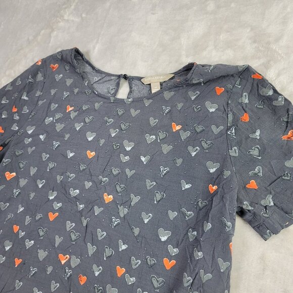 Banana Republic Gray & Orange Heart Short Sleeve Women's Blouse | Size M - Picture 2 of 7